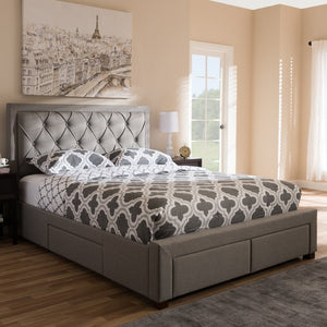 Baxton Studio Baxton Studio Aurelie Modern Storage Bed with Button-Tufted Upholstery and Under-Bed Drawers Grey Queen CF8622-D-Light Grey-Queen