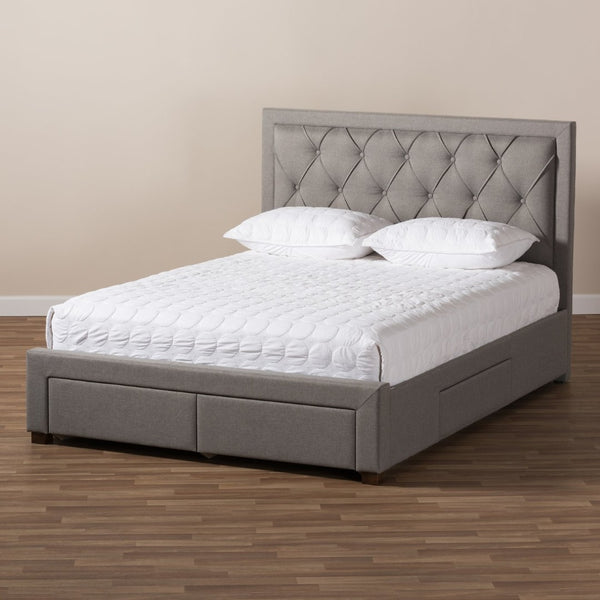 Baxton Studio Baxton Studio Aurelie Modern Storage Bed with Button-Tufted Upholstery and Under-Bed Drawers Grey Queen CF8622-D-Light Grey-Queen