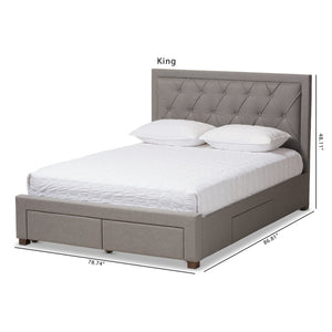 Baxton Studio Baxton Studio Aurelie Modern Storage Bed with Button-Tufted Upholstery and Under-Bed Drawers Grey Queen CF8622-D-Light Grey-Queen
