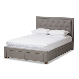 Baxton Studio Baxton Studio Aurelie Modern Storage Bed with Button-Tufted Upholstery and Under-Bed Drawers Grey Queen CF8622-D-Light Grey-Queen