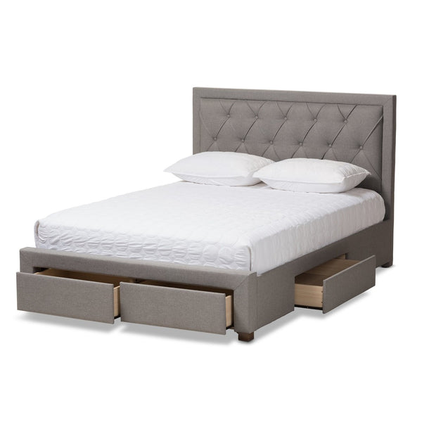 Baxton Studio Baxton Studio Aurelie Modern Storage Bed with Button-Tufted Upholstery and Under-Bed Drawers Grey Queen CF8622-D-Light Grey-Queen