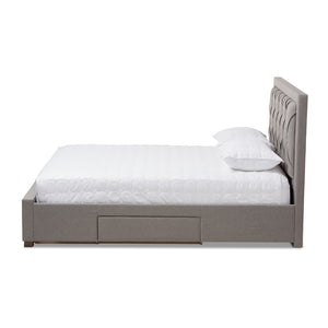 Baxton Studio Baxton Studio Aurelie Modern Storage Bed with Button-Tufted Upholstery and Under-Bed Drawers Grey Queen CF8622-D-Light Grey-Queen