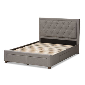 Baxton Studio Baxton Studio Aurelie Modern Storage Bed with Button-Tufted Upholstery and Under-Bed Drawers Grey Queen CF8622-D-Light Grey-Queen