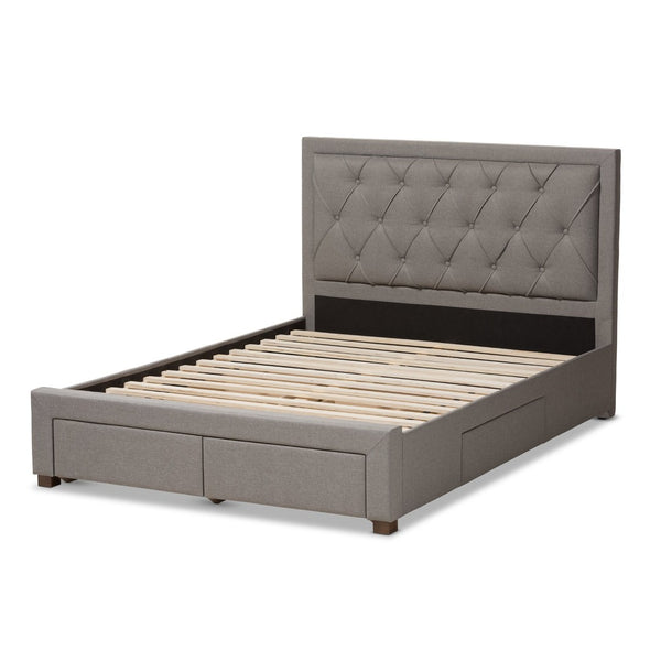 Baxton Studio Baxton Studio Aurelie Modern Storage Bed with Button-Tufted Upholstery and Under-Bed Drawers Grey Queen CF8622-D-Light Grey-Queen