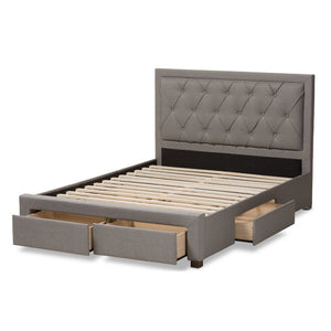 Baxton Studio Baxton Studio Aurelie Modern Storage Bed with Button-Tufted Upholstery and Under-Bed Drawers Grey Queen CF8622-D-Light Grey-Queen