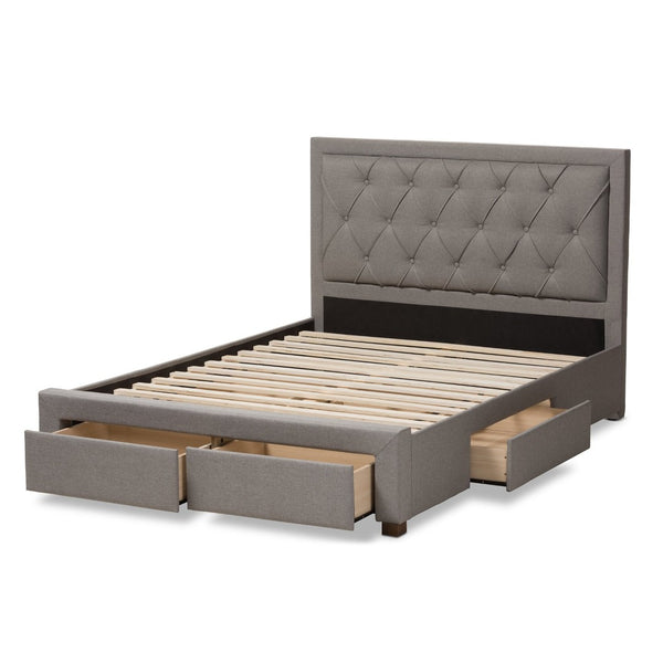 Baxton Studio Baxton Studio Aurelie Modern Storage Bed with Button-Tufted Upholstery and Under-Bed Drawers Grey Queen CF8622-D-Light Grey-Queen