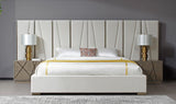 VIG Furniture Modrest Nixa - Modern Beige Velvet + Brushed Bronze Bed + Birch Nightstands VGVC-BD1909-BED-NS-BGE