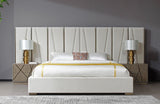 VIG Furniture Modrest Nixa - Modern Beige Velvet + Brushed Bronze Bed + Birch Nightstands VGVC-BD1909-BED-NS-BGE