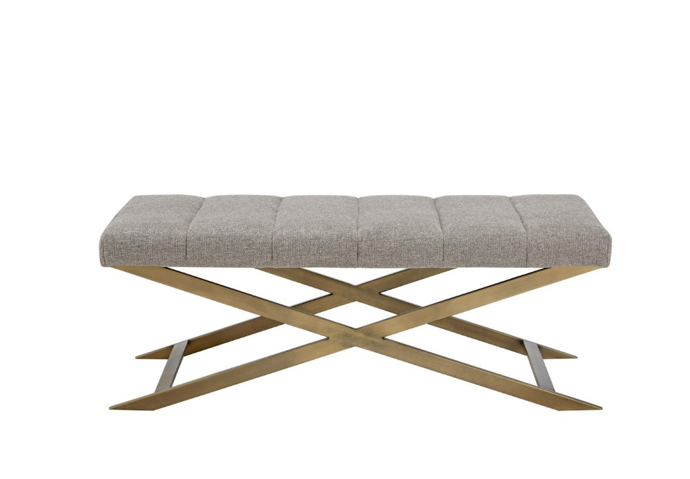 VIG Furniture Xane Channel-Tufted Grey Fabric Bench With Brushed Brass X-Legs — Plush Seating, No Assembly VGGAGA-8648BE-GRY