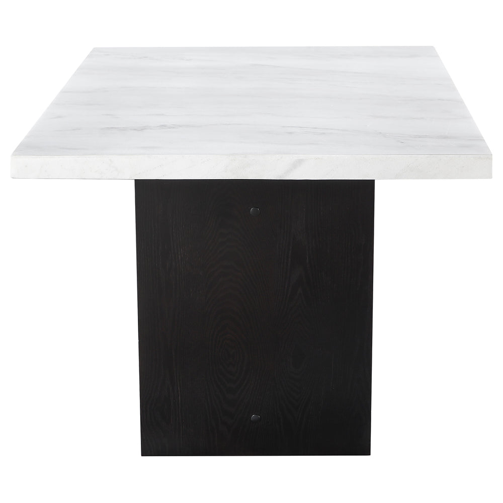 English Elm Maroney Rustic Espresso Oak Base with White Marble Top Dining Table, Sleek Retro Silhouette, 72" L B062P375505