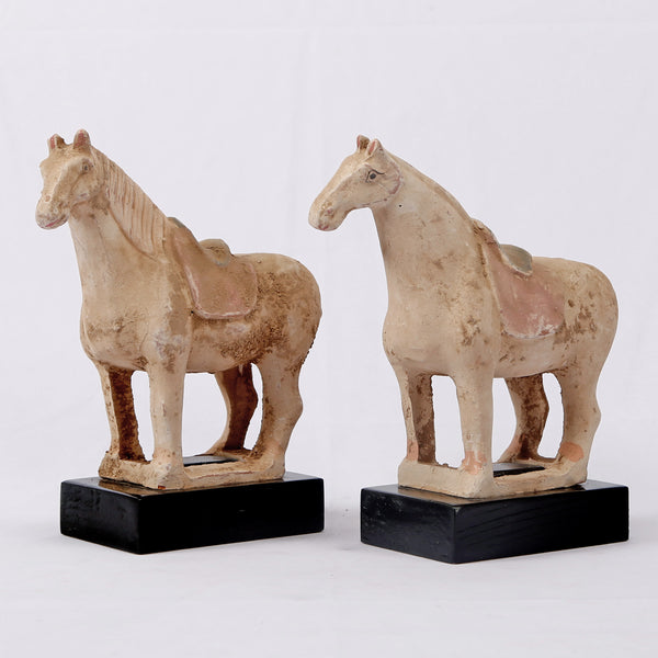 Lilys Pair Of Terra Cotta Horse Black Wooden Base 8129