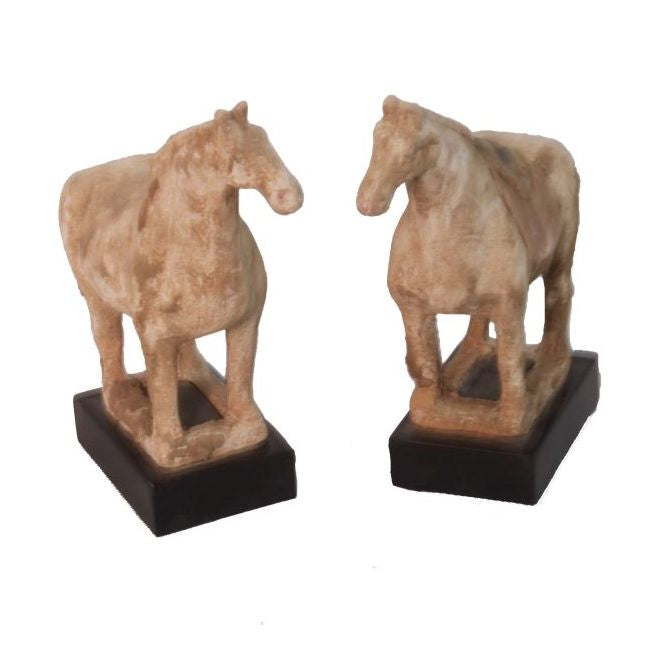 Lilys Pair Of Terra Cotta Horse Black Wooden Base 8129