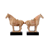 Lilys Pair Of Terra Cotta Horse Black Wooden Base 8129