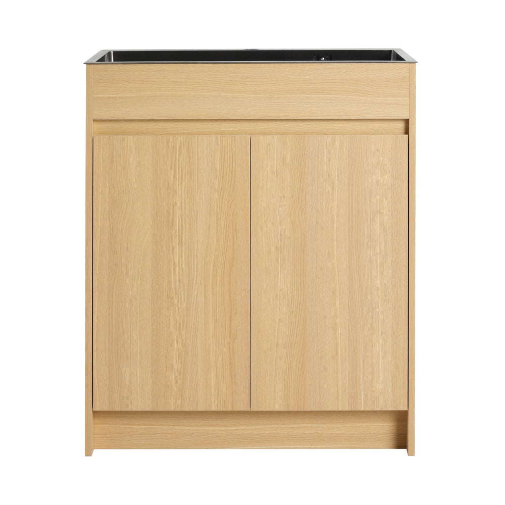 English Elm 28" Freestanding Bathroom Vanity with Gun-Gray Stainless Sink, Soft-Close Doors, Adjustable Shelves, Plywood Finish W999P376890