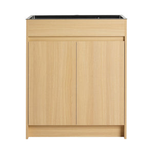 English Elm 28" Freestanding Bathroom Vanity with Gun-Gray Stainless Sink, Soft-Close Doors, Adjustable Shelves, Plywood Finish W999P376890