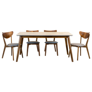English Elm Bairdy Mid-Century 5-Piece Walnut & White Dining Set with Grey Cushions, Retro Comfort & Style B062S01022