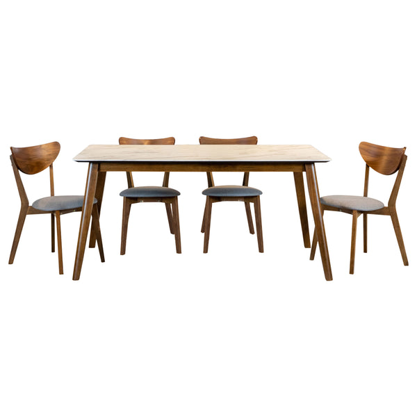 English Elm Bairdy Mid-Century 5-Piece Walnut & White Dining Set with Grey Cushions, Retro Comfort & Style B062S01022