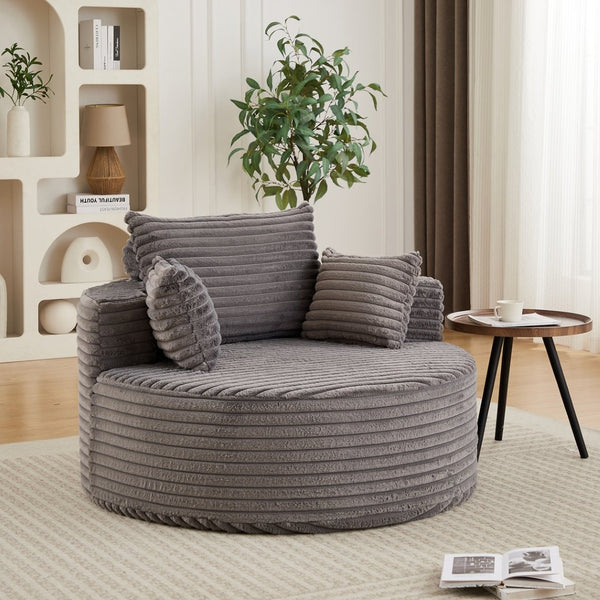 English Elm 50"l Corduroy Oversized Sleeper Chair with Neck Pillow Support for Lounge or Bedroom Grey W834P405864