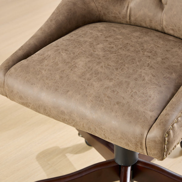 English Elm A&A Handcrafted Button-Loop Accent Chair with High-Rebound Foam, Solid Wood & Steel Legs, Retro Elegance Brown W1143P202750