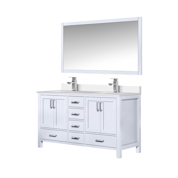 English Elm White Double Bath Vanity Set With 60" Quartz Top, Chrome Faucets, Storage, And 58" Framed Mirror B2731S00991-GIGA