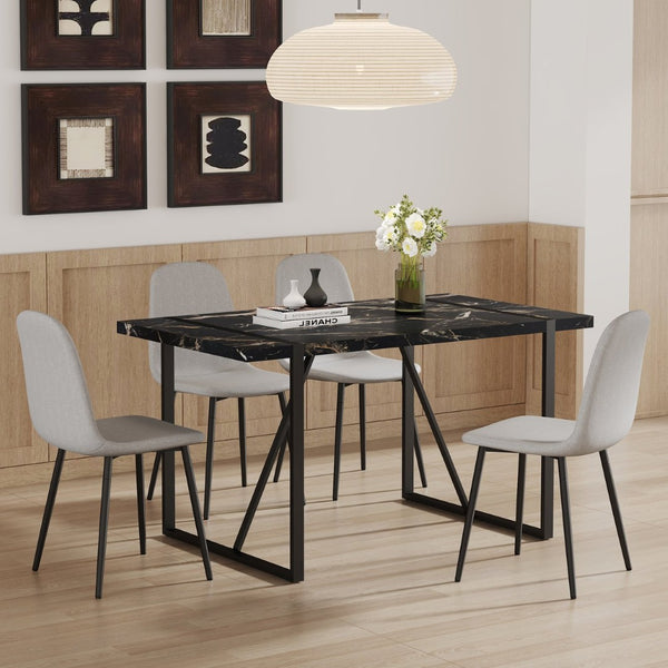 English Elm Table Modern Black Marble Dining Set With 4 Light Gray Linen Chairs - Stylish, Compact Design! W1151S02703-GIGA