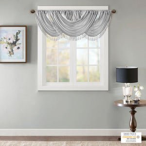 JLA Home Madison Park - Faux Lustrous Silk Waterfall Valance with Tassel Trim, OEKO-TEX Certified Draped Accent for Windows Silver MP41-7410