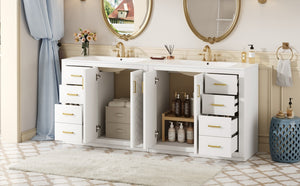 English Elm 72'' Bathroom Vanity With Ceramic Sink - Elegant Solid Wood Freestanding Set With Ample Storage & Soft-Close Doors N710SS00015K