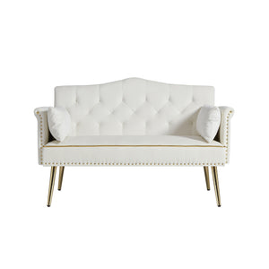 English Elm Cream Velvet Loveseat Sofa - Cream White Velvet 2-Seater, Metal Legs, Compact Stylish Couch for Small Spaces W588P340029