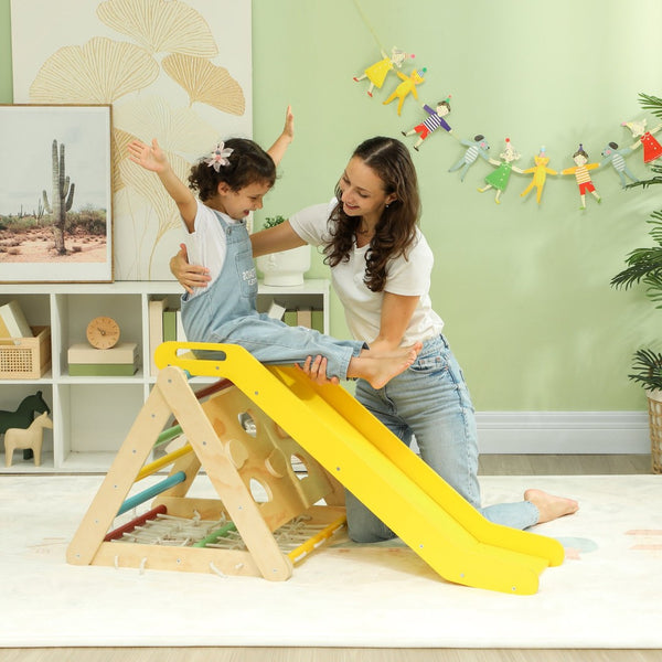 English Elm Qaba Pikler Triangle Pinewood Climbing Set with Slide for Toddlers Indoor Play W2225P249771