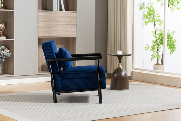 English Elm Storage Accent Chair Mid Century Wood Frame Upholstered Seat with Lumbar Cushion Antique Blue W2530P401447