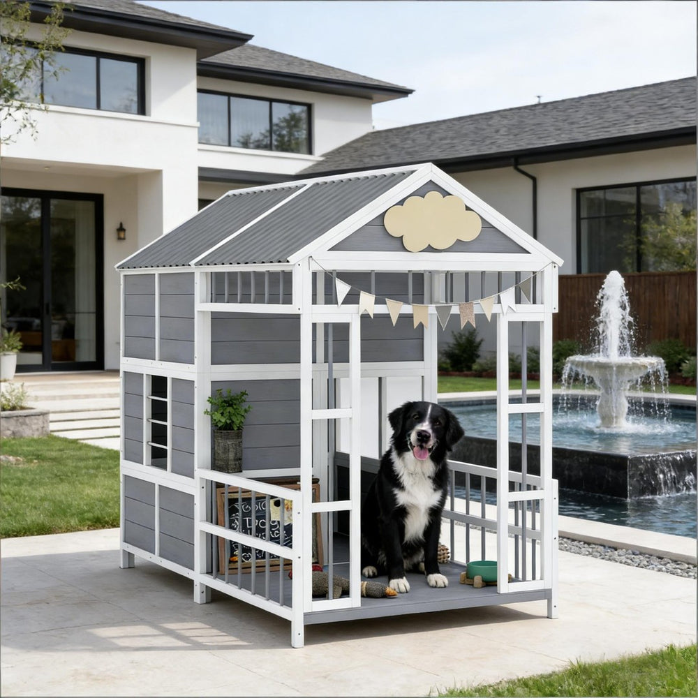 English Elm Spacious Fir Wood Backyard Chicken Coop Two Level Design with Nesting Boxes and Run T3971S00110