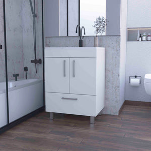 English Elm Othello White Single Bathroom Vanity with Drawer & Double Door Cabinet, 29.5" Top, Four Legs B128S00072
