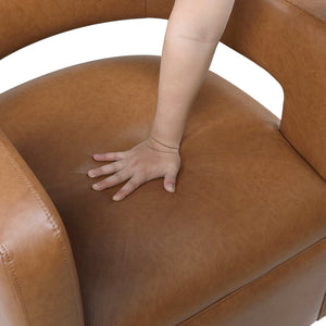 English Elm Modern Faux Leather Swivel Chair with Barrel Back Plush Foam Padding Pocket Coil Support 360° Base Camel 30 L x 29.5 W x 32.5 H B011P395594