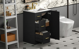 English Elm 24" Modern Bathroom Vanity with Under-Mount Sink, Vertical Stripe Design, 2 Drawers & Soft-Close Cabinet Black N710P288936B