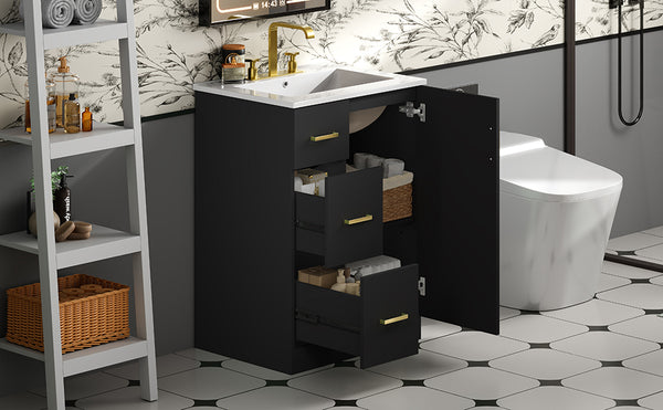 English Elm 24" Modern Bathroom Vanity with Under-Mount Sink, Vertical Stripe Design, 2 Drawers & Soft-Close Cabinet Black N710P288936B