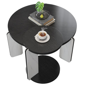 English Elm Set of 2 Round Sintered Stone Nesting Tables Sleek Modern Accent for Living Rooms W2899P405894