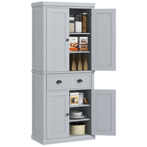 English Elm Homcom 72" Farmhouse Kitchen Pantry Cabinet With Adjustable Shelves, Large Drawer & Beadboard Style W2225S00049