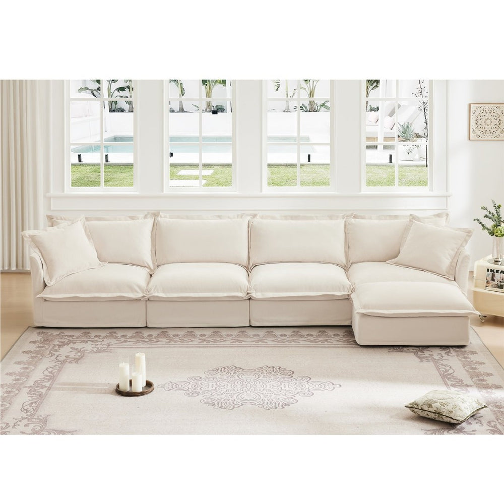 English Elm Slipcovered L-Shape Sectional Sofa Couch - Comfy Chenille 4-Seater With Removable Covers & Pillows W3041S00009-GIGA
