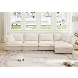 English Elm Slipcovered L-Shape Sectional Sofa Couch - Comfy Chenille 4-Seater With Removable Covers & Pillows W3041S00009-GIGA