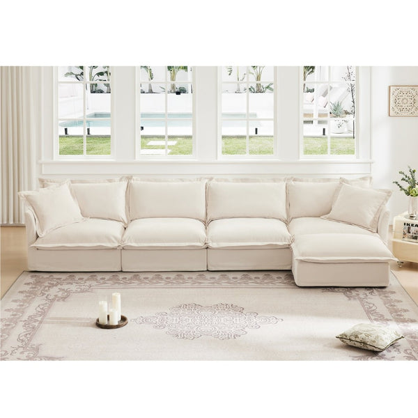 English Elm Slipcovered L-Shape Sectional Sofa Couch - Comfy Chenille 4-Seater With Removable Covers & Pillows W3041S00009-GIGA