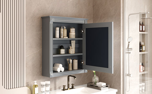 English Elm 24'' 24'' Wall Mounted Bathroom Mirror Cabinet with Adjustable Shelves, Space-Saving Modern Storage Solution Grey N710P195492E