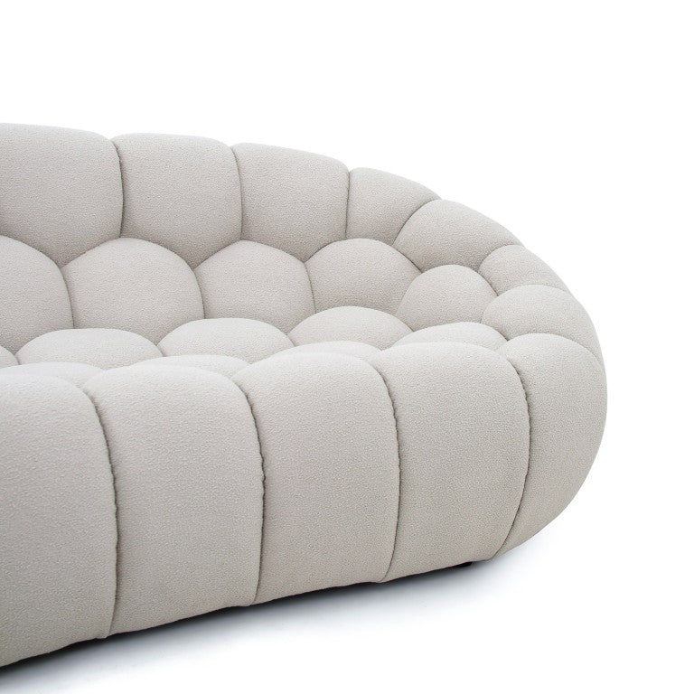 VIG Furniture Yolonda Curved Beige Fabric Sofa With Hexagonal Tufting, Plush Teddy Upholstery, Solid Wood Frame VGEV2126C-SOFA-C-01