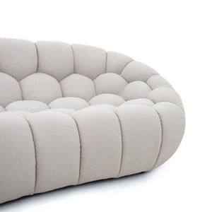 VIG Furniture Yolonda Curved Beige Fabric Sofa With Hexagonal Tufting, Plush Teddy Upholstery, Solid Wood Frame VGEV2126C-SOFA-C-01