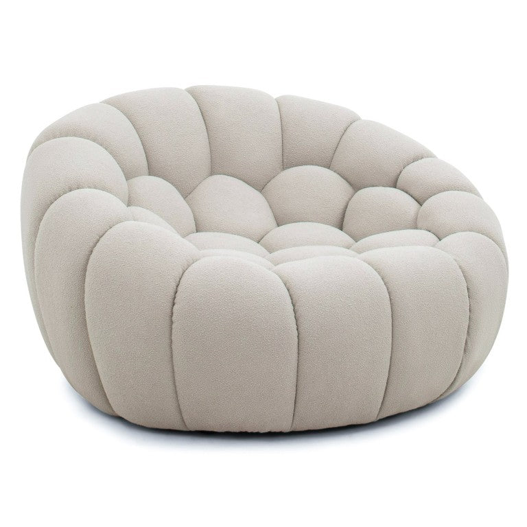 VIG Furniture Yolonda Curved Accent Chair In Beige Teddy Fabric — Hex Tufted Modern Lounge With Solid Wood Frame VGEV2126C-CHR-C-01