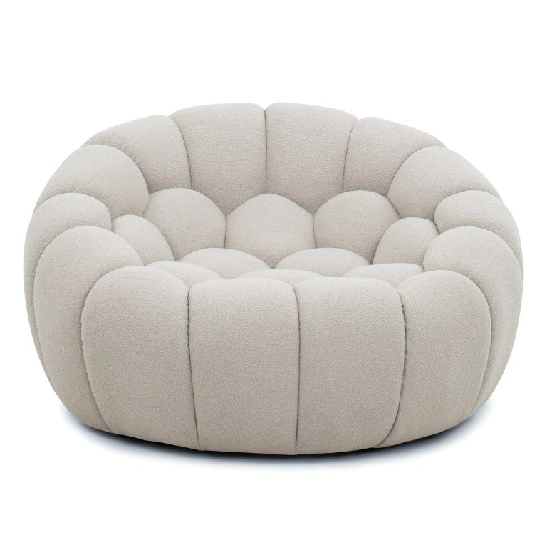 VIG Furniture Yolonda Curved Accent Chair In Beige Teddy Fabric — Hex Tufted Modern Lounge With Solid Wood Frame VGEV2126C-CHR-C-01