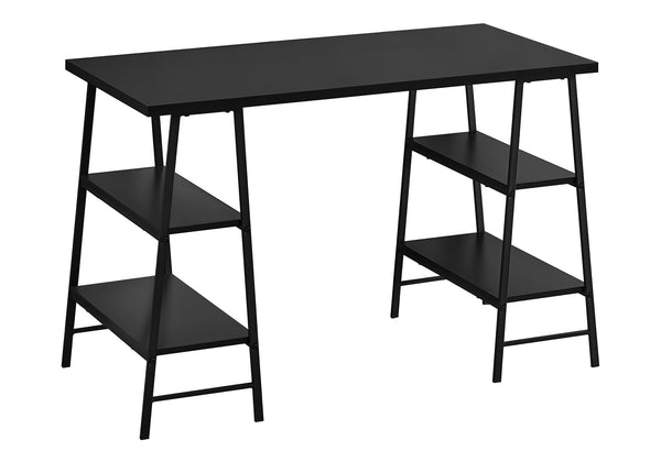 English Elm Computer Desk with 3-Tier Open Shelves, Industrial Sawhorse Legs, Space-Saving 48" Workstation Black 51 L x 26 W x 5 H B2710P219811