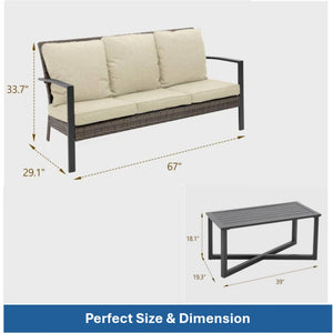English Elm 2-piece Pe Rattan Outdoor Sofa Set with Steel Frame and Patio Coffee Table Beige B082P455165