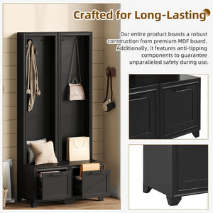 English Elm On-Trend Elegant 3-In-1 Hall Tree Set Of 2 - Stylish Entryway Coat Rack With Bench & Storage Drawers N721P249242B