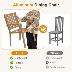 English Elm Set of 4 Outdoor Aluminum Dining Chairs Wood Grain Texture Waterproof Cushioned Patio Gray+ Khaki B082P455186