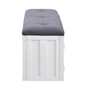 English Elm Grey Upholstered Storage Bench with Metal Doors and Open Shelf, Industrial Entryway Seat with Lockable Cabinet (56.5") B062P186438